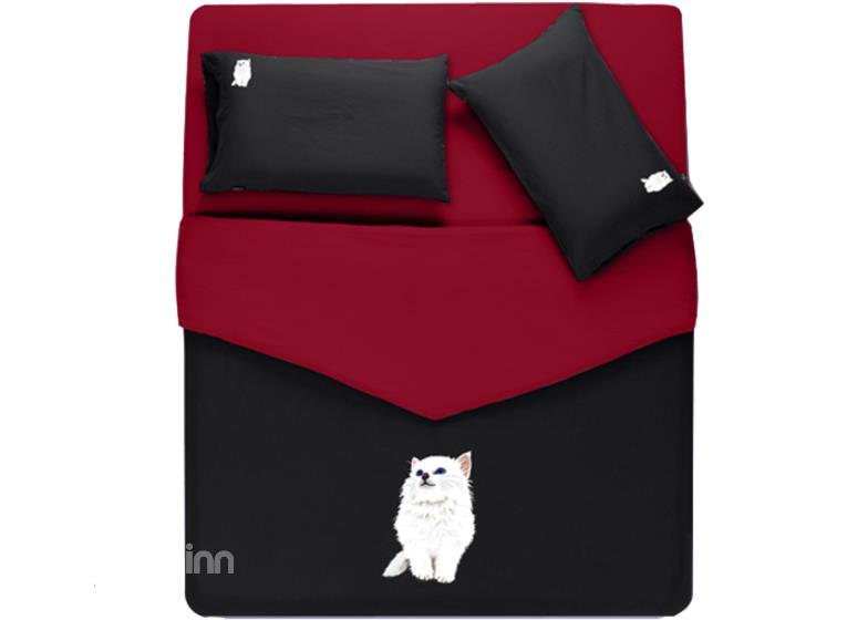 Noble White Cat With Black Ground Print 4 Piece Duvet Cover Sets